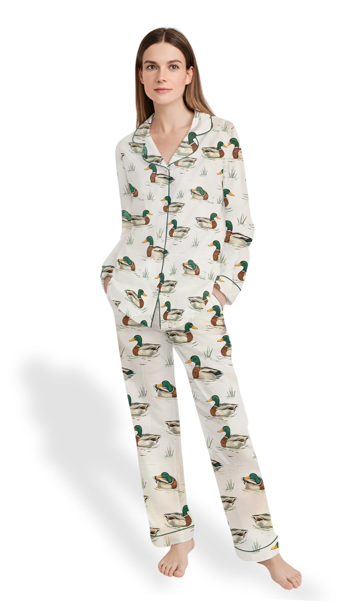 Duck Hunting Pajamas – Women’s Watercolor Mallard  Satin Set