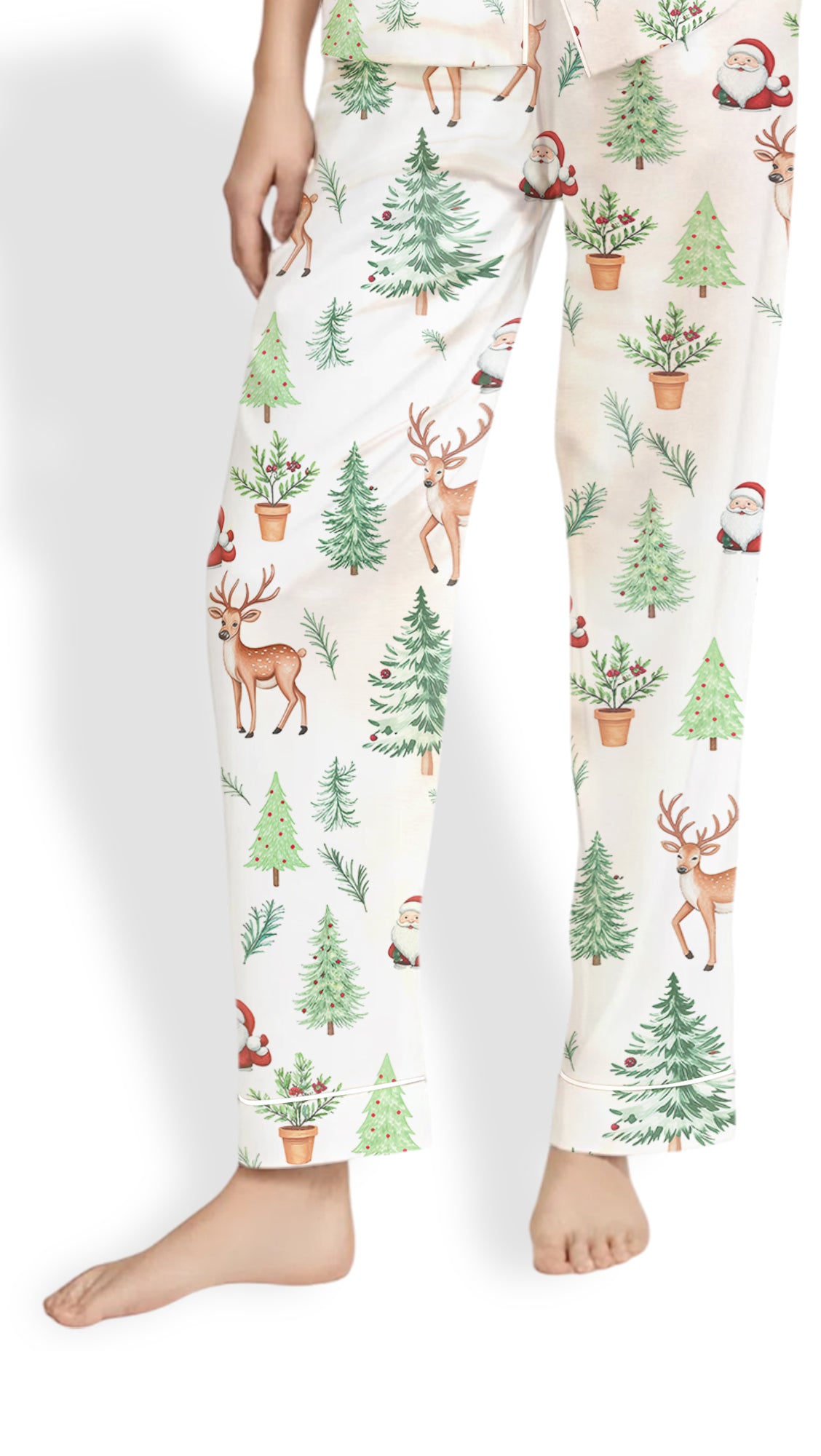 White Christmas Reindeer Santa Women’s Satin Pajama Set
