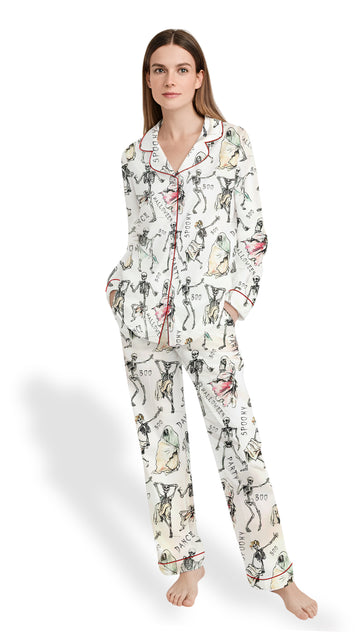 Women’s Dancing Skeleton Halloween Satin Pajama Set