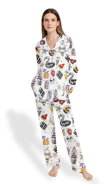 Summerween Halloween Satin Pajama Set – Spooky Pumpkin PJs