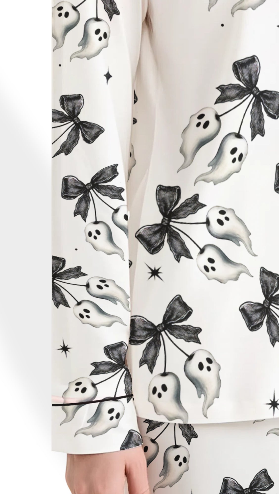 Black Lace Ghost & Star Satin Pajama Set – Halloween PJs