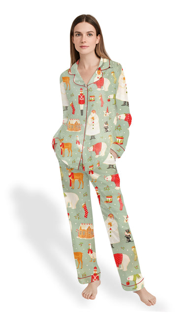 Women’s Christmas Satin Pajama Set – Holiday PJs