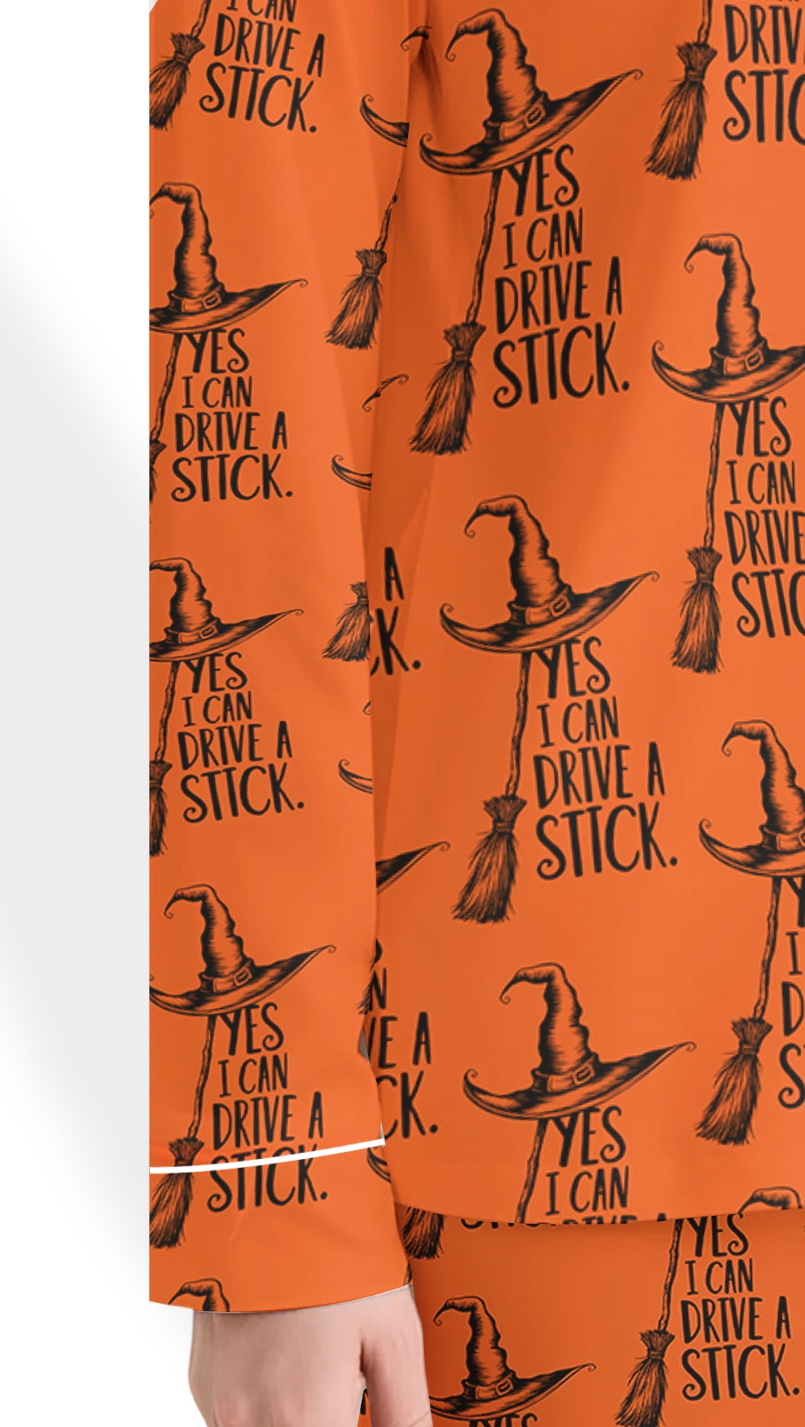 Yes I Can Drive A Stick Pajama Set – Women’s Halloween Witch Long Sleeve Satin PJs