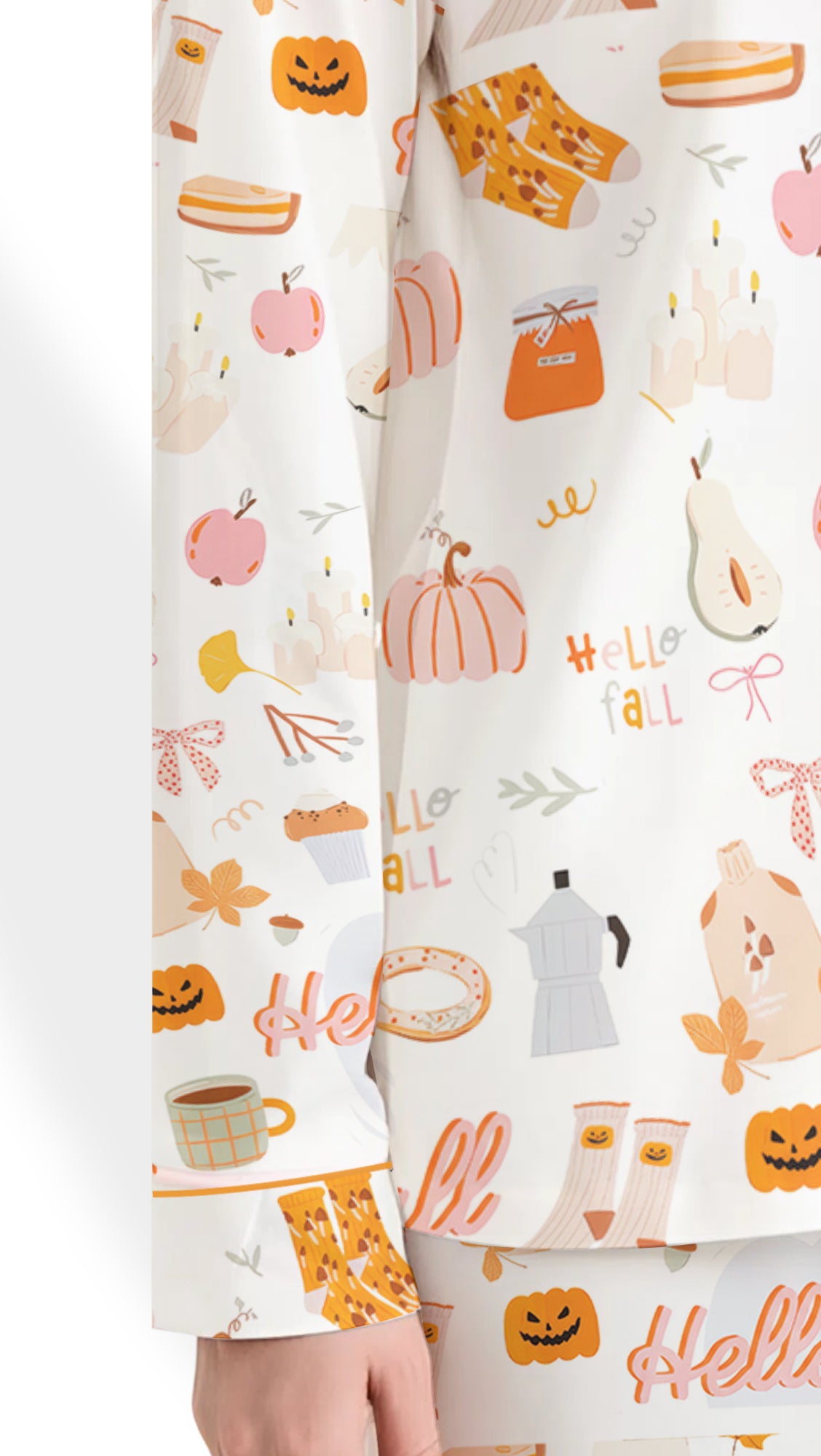 Women’s Fall Cozy Halloween Satin Pajama Set – Pumpkin Spice & Ghost Print