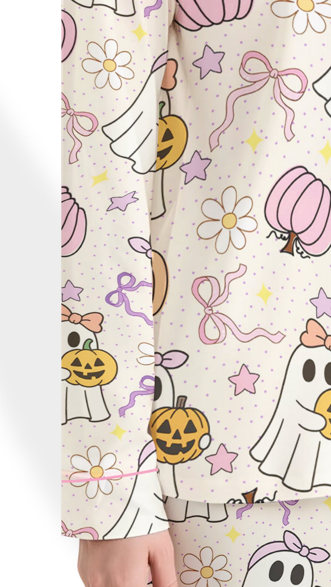 Women’s Halloween Pajama Set – Cute Ghosts & Pumpkins Satin PJs