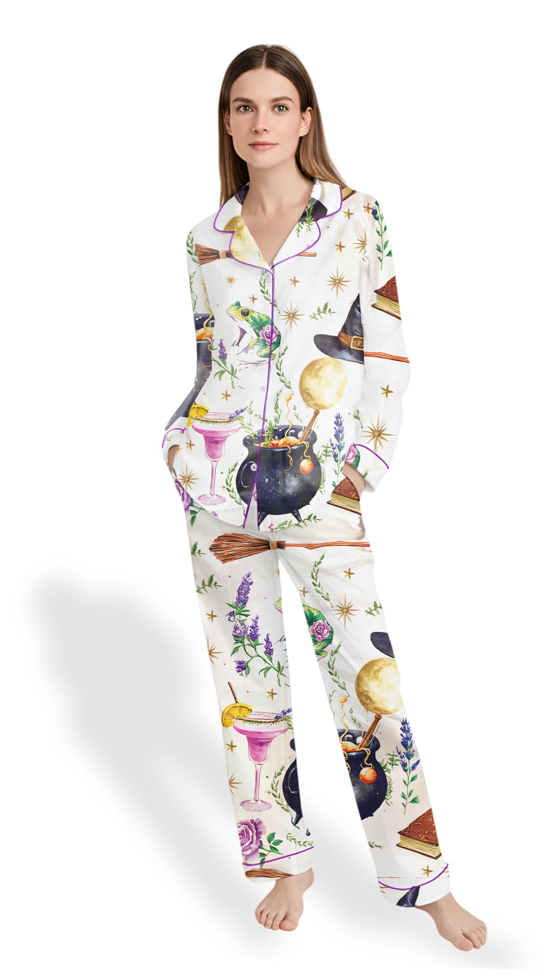 Women’s Halloween Pajama Set – Witchy Spooky Season Satin  PJs