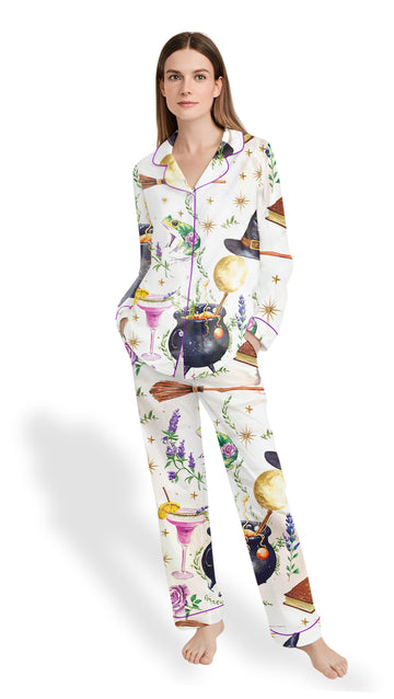 Women’s Halloween Pajama Set – Witchy Spooky Season Satin  PJs