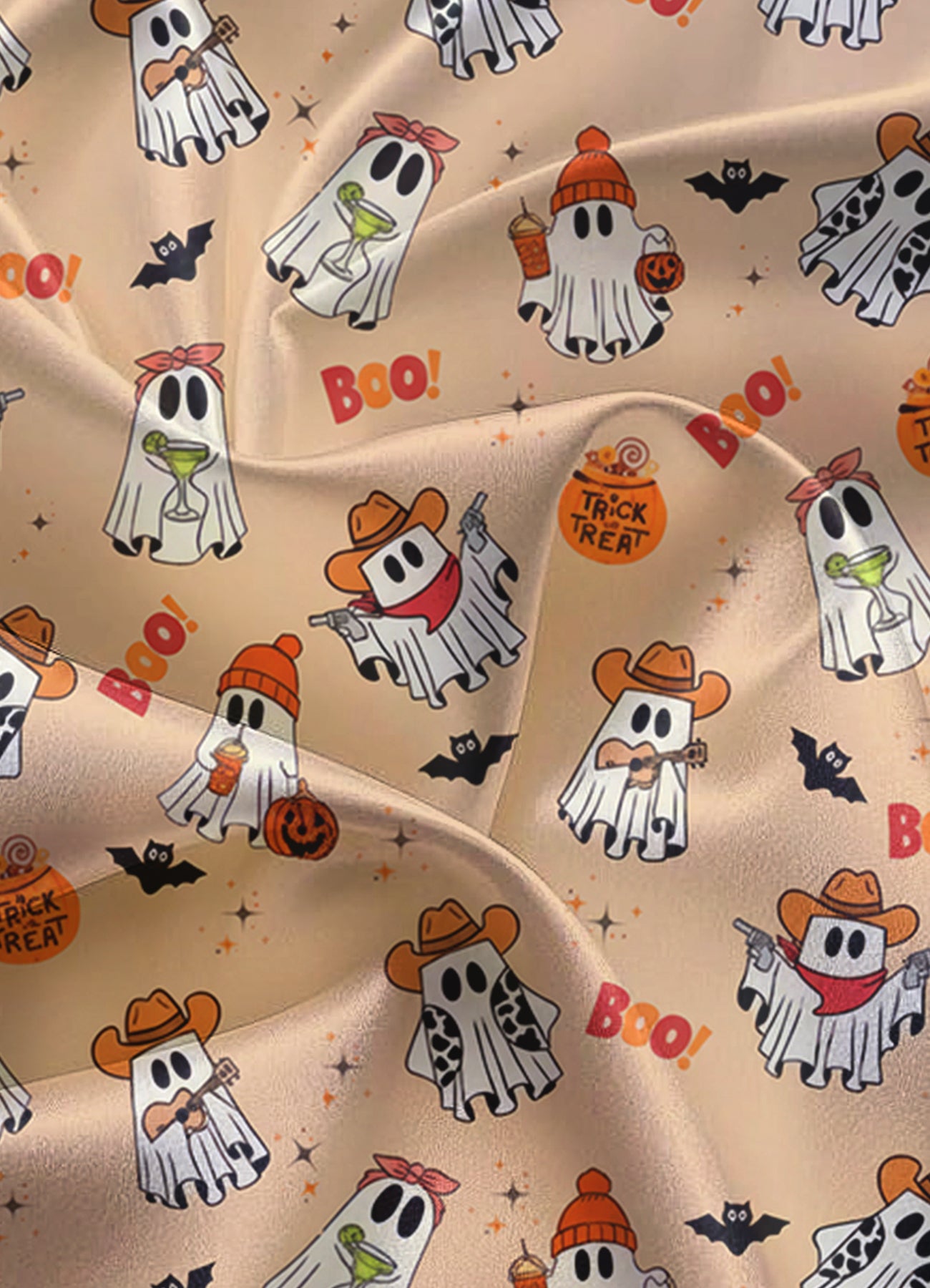 Halloween Western Ghost Pumpkin Satin Pajama Set – Long Sleeve Matching PJs