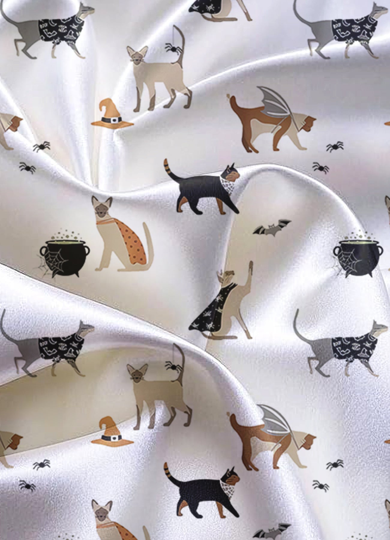 Women’s Halloween Cat Party Satin Pajama Set – Long Sleeve Matching PJs