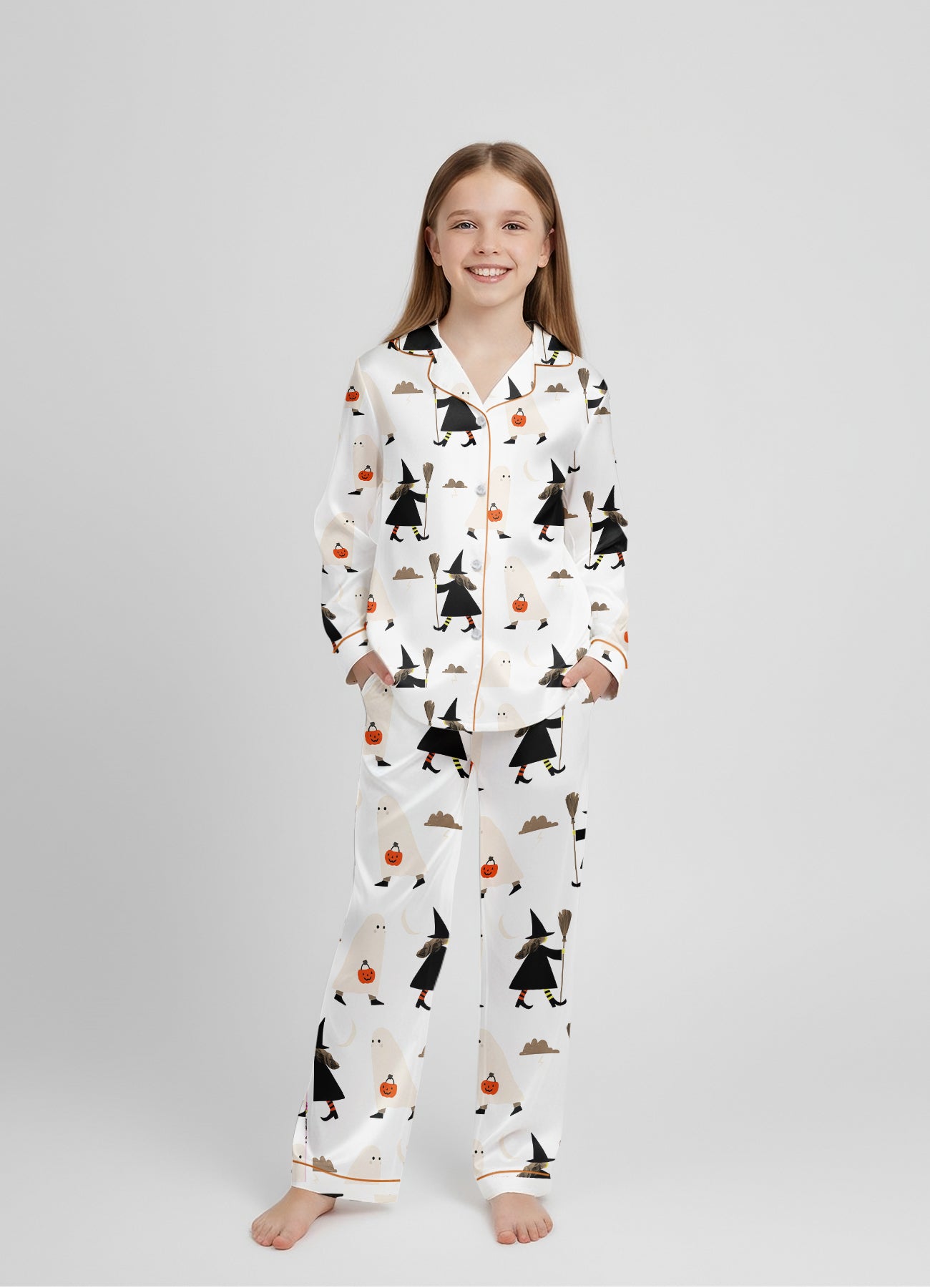 Witch & Ghost Halloween Satin Pajama Set – Matching Mom & Daughter PJs