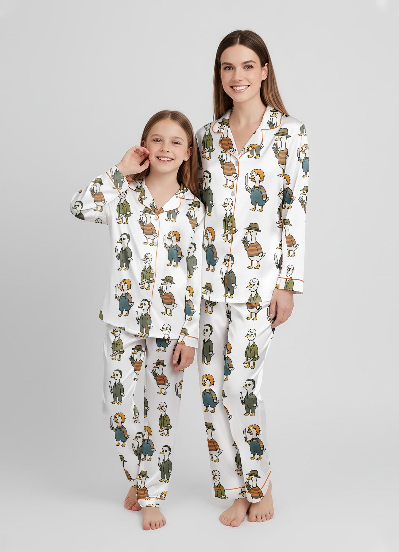 Horror Goose Halloween Satin Pajama Set – Matching Mom & Daughter PJs