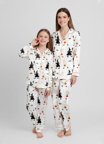 Witch & Ghost Halloween Satin Pajama Set – Matching Mom & Daughter PJs