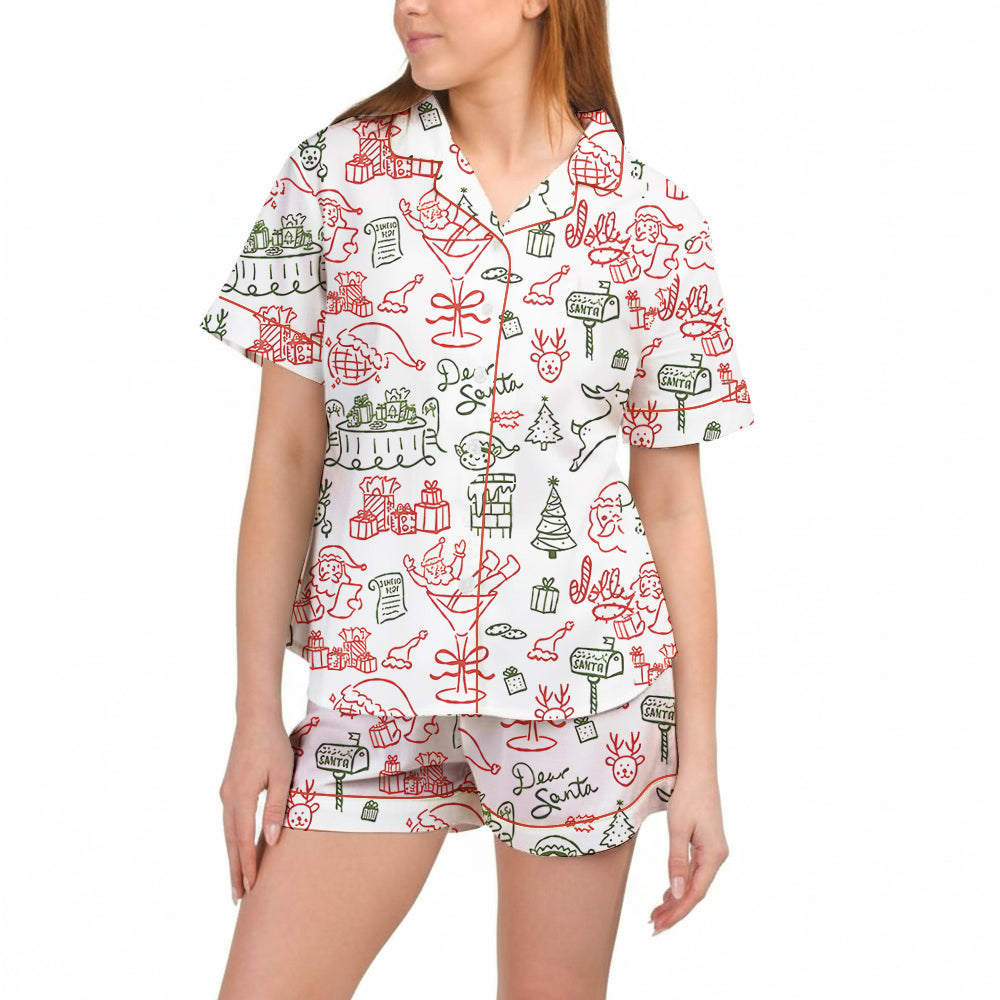 Women’s Santa Claus Christmas Satin Pajama Set – Holiday PJs