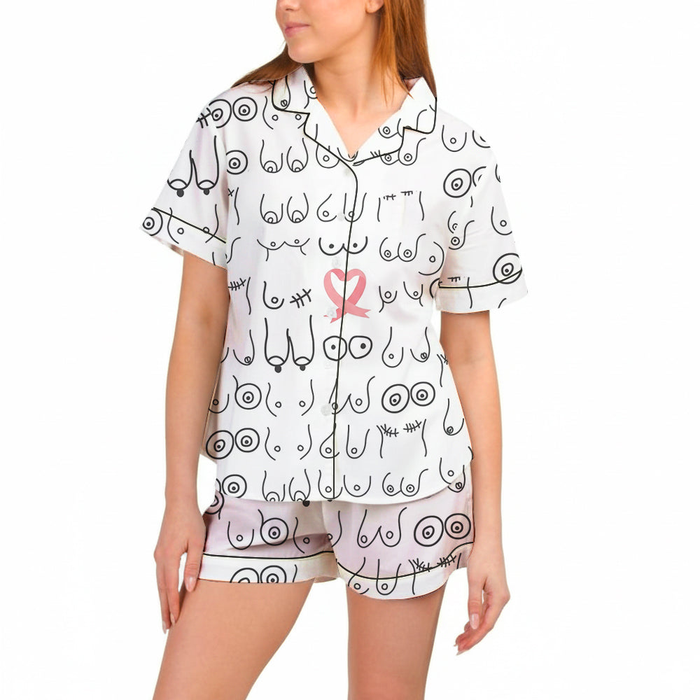 Breast Cancer Awareness Pink Ribbon Satin Pajama Set