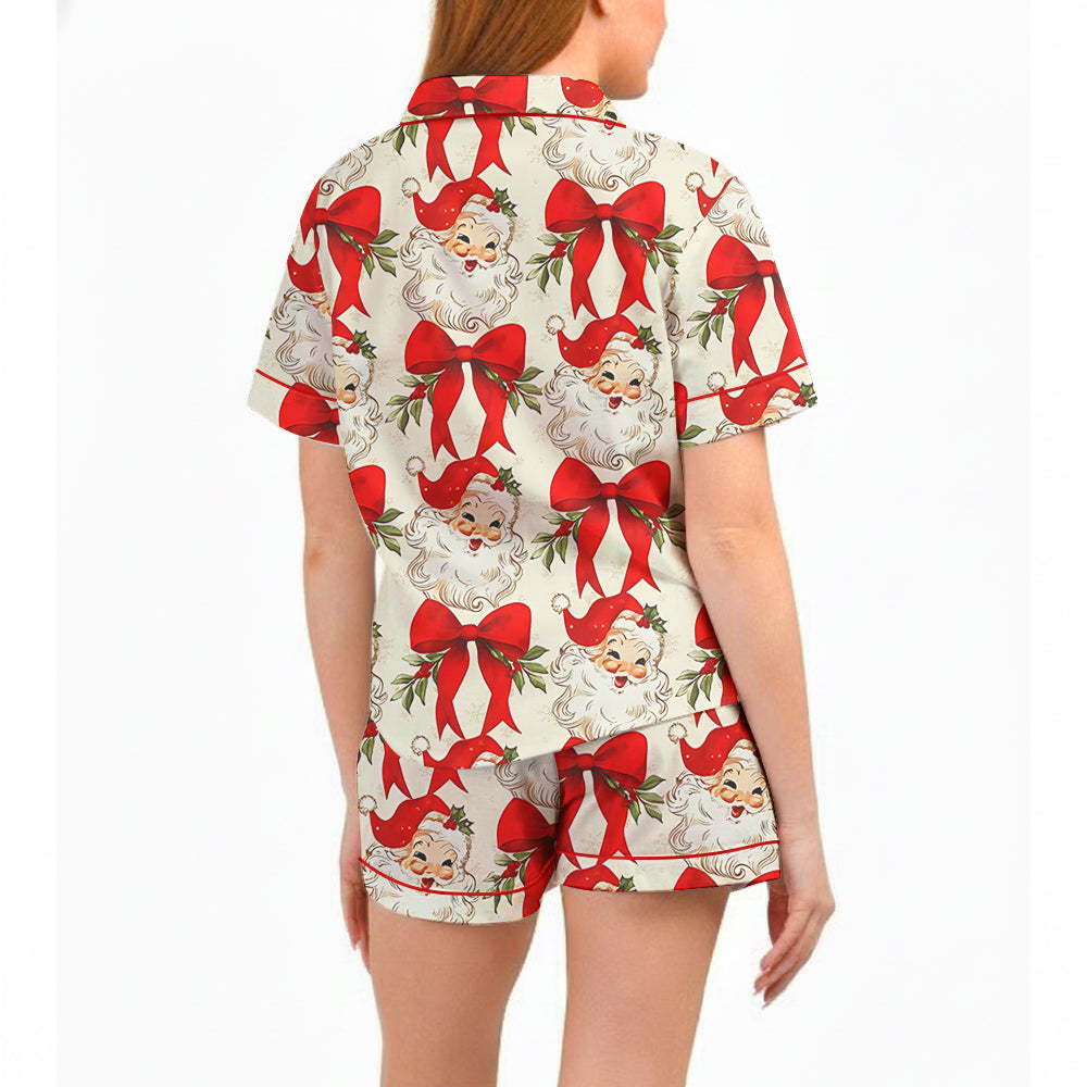 Women’s Vintage Santa Christmas Satin Pajama Set
