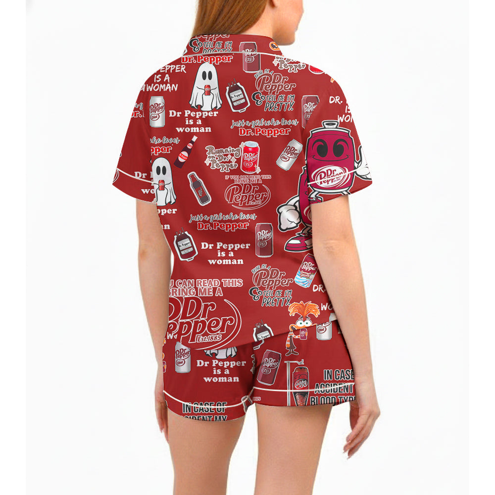 Dr PP Ghost Drink Satin Pajama Set - Halloween Coquette PJs for Women