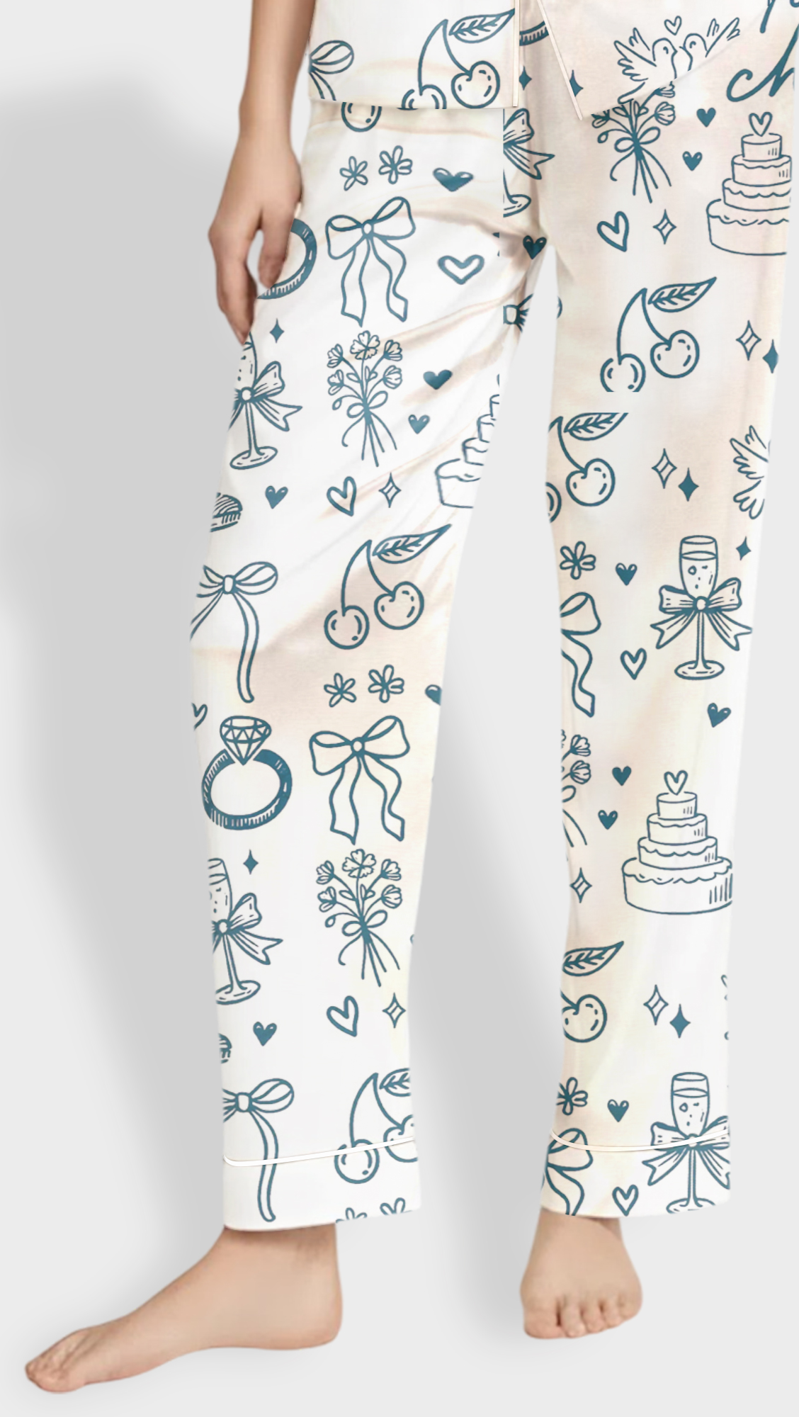 Coquette Short Sleeve PJs for Wedding & Bachelorette- Bride Satin Pajama Set