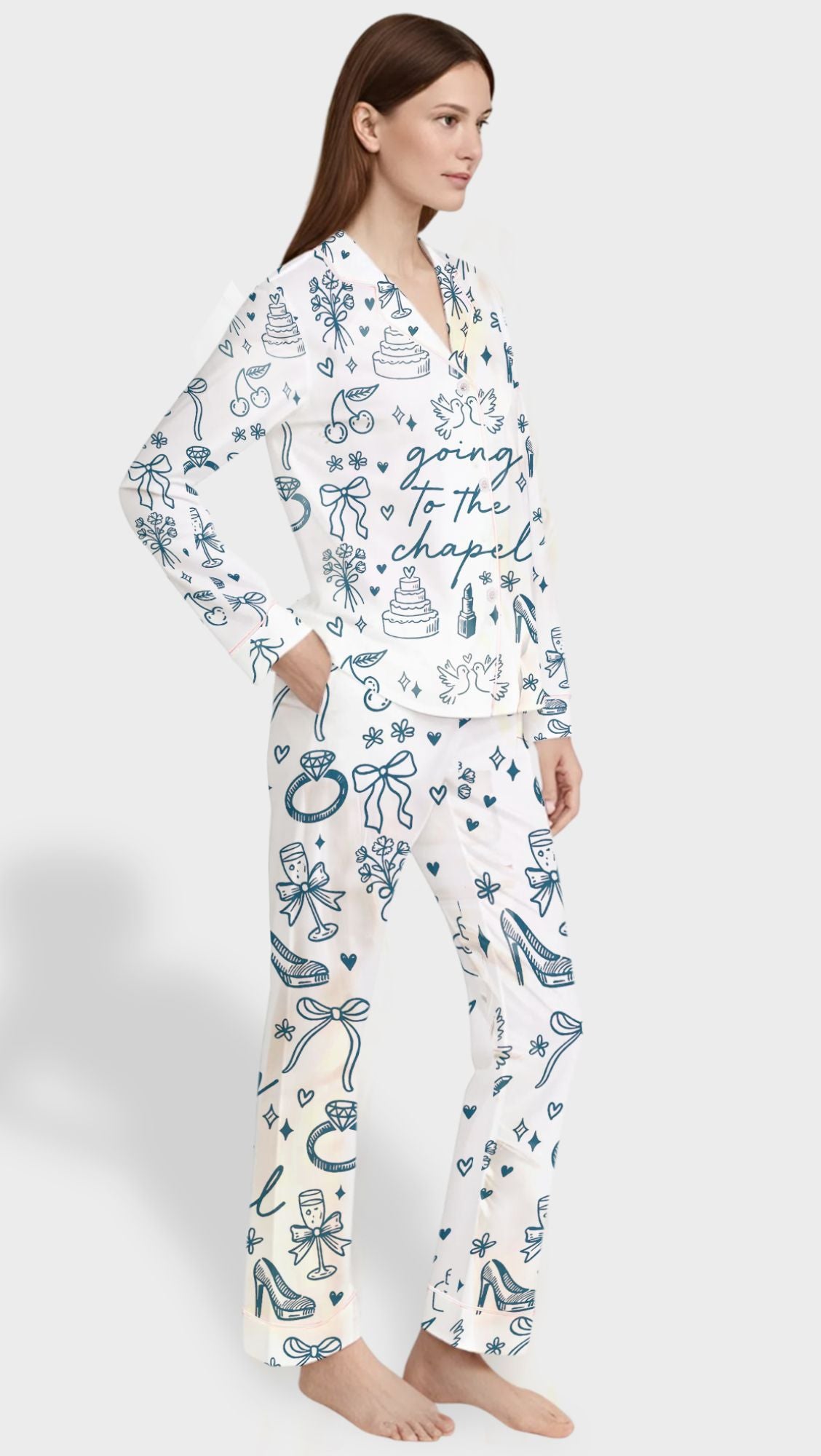 Coquette Short Sleeve PJs for Wedding & Bachelorette- Bride Satin Pajama Set