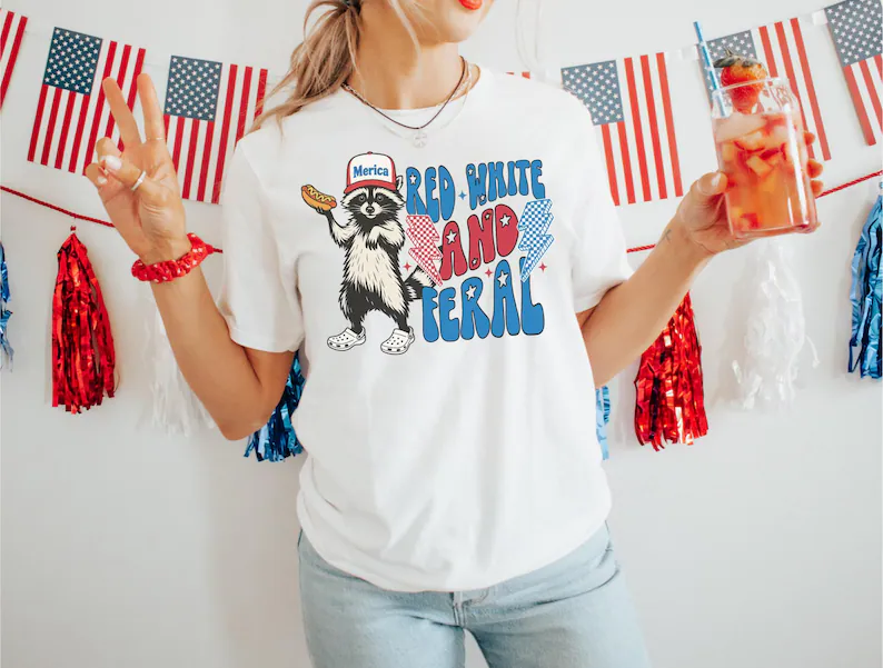 Feral Girl 4th of July Tee - Patriotic Raccoon T-Shirt