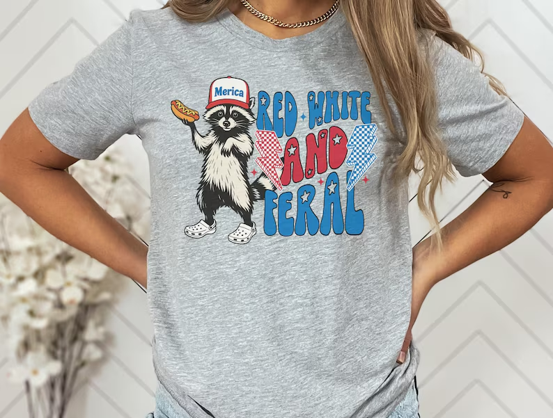 Feral Girl 4th of July Tee - Patriotic Raccoon T-Shirt