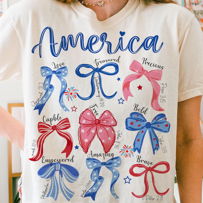 America Coquette USA T-Shirt – Patriotic Bible Verse Tee