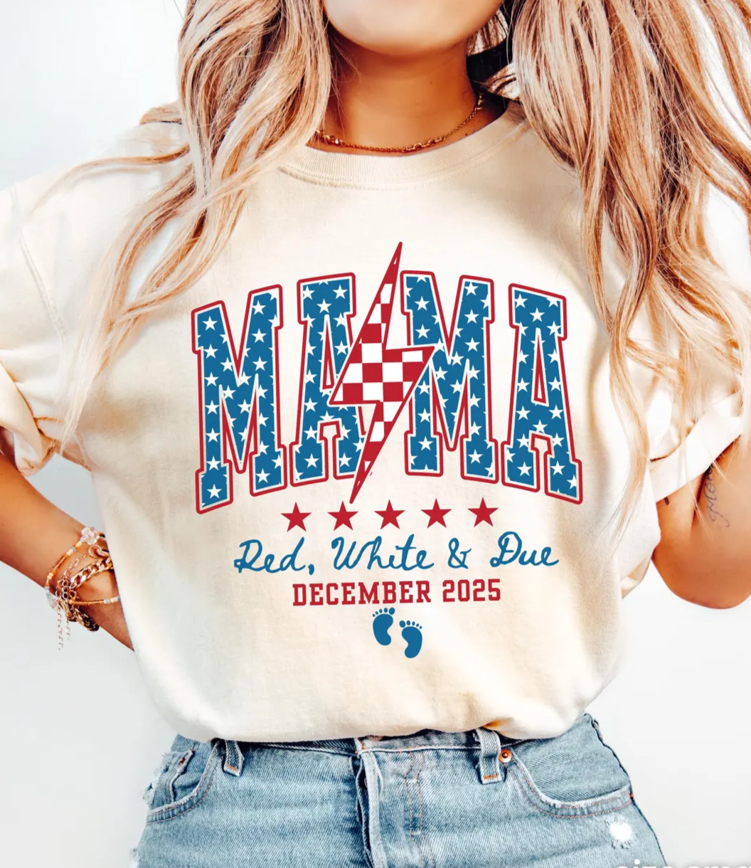 American Mama 4th of July Maternity Shirt – Red White and Due
