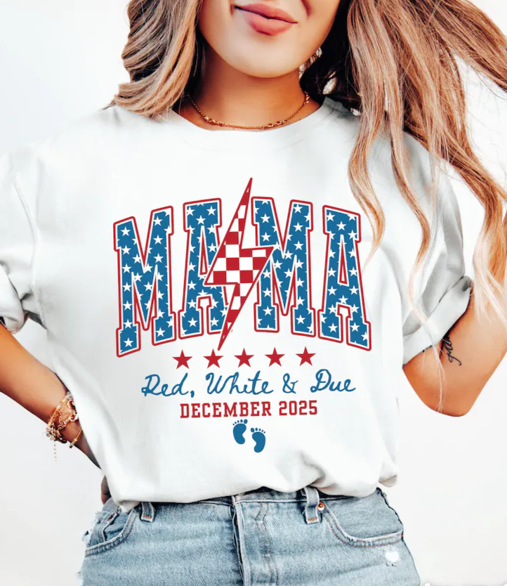 American Mama 4th of July Maternity Shirt – Red White and Due
