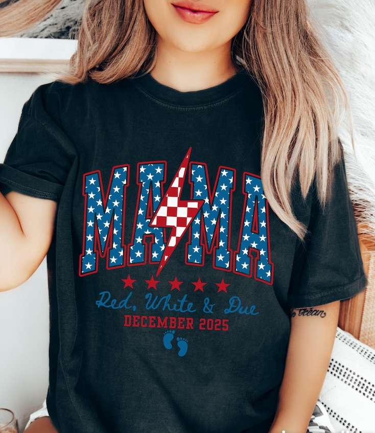 American Mama 4th of July Maternity Shirt – Red White and Due