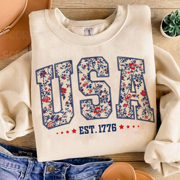 Floral USA Sweater – Retro 4th of July
