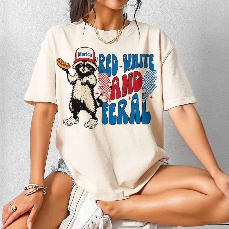 Red White and Feral – Funny 4th of July Raccoon Comfort Colors® Tee