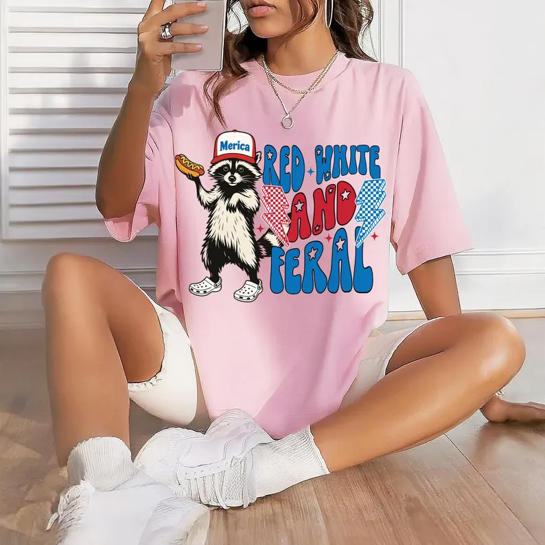 Red White and Feral – Funny 4th of July Raccoon Comfort Colors® Tee