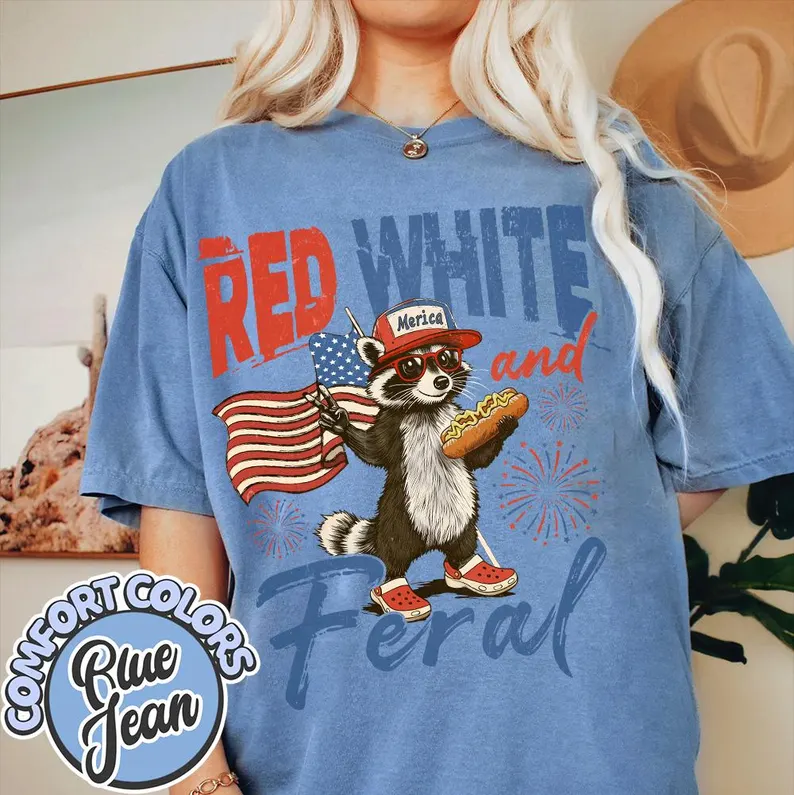 Funny USA Raccoon Shirt – Red White and Feral Comfort Colors Tee