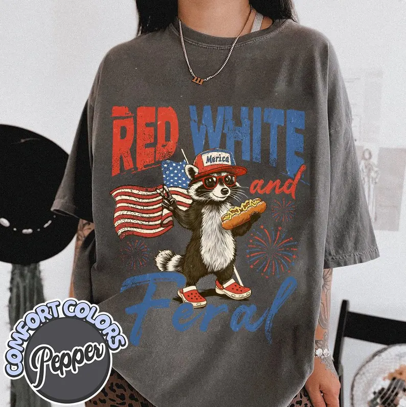 Funny USA Raccoon Shirt – Red White and Feral Comfort Colors Tee