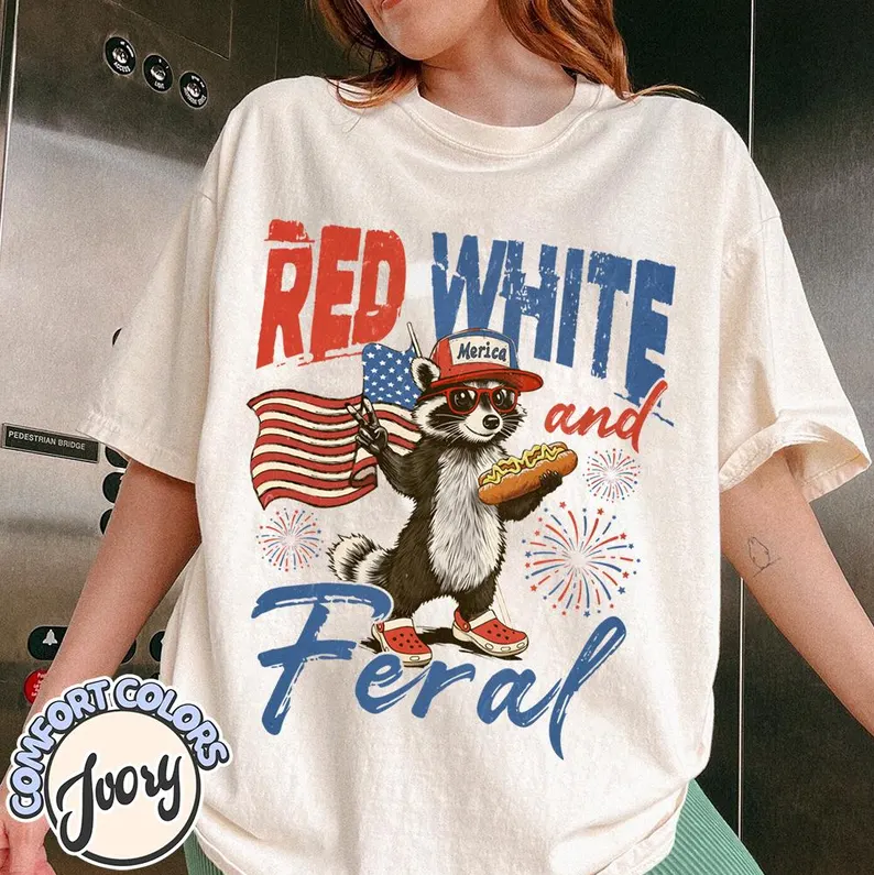 Funny USA Raccoon Shirt – Red White and Feral Comfort Colors Tee