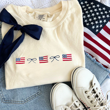 Embroidered Flag & Bow Tee – Coquette 4th of July Shirt Comfort Colors®