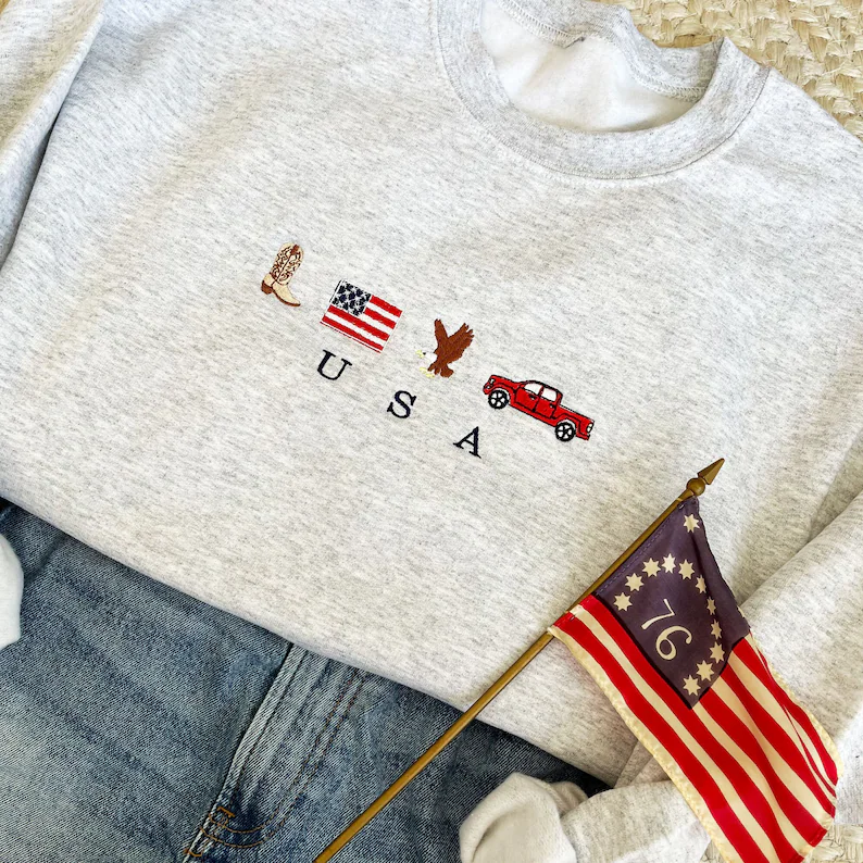 America Embroidered Sweatshirt – 4th of July Western Vibes