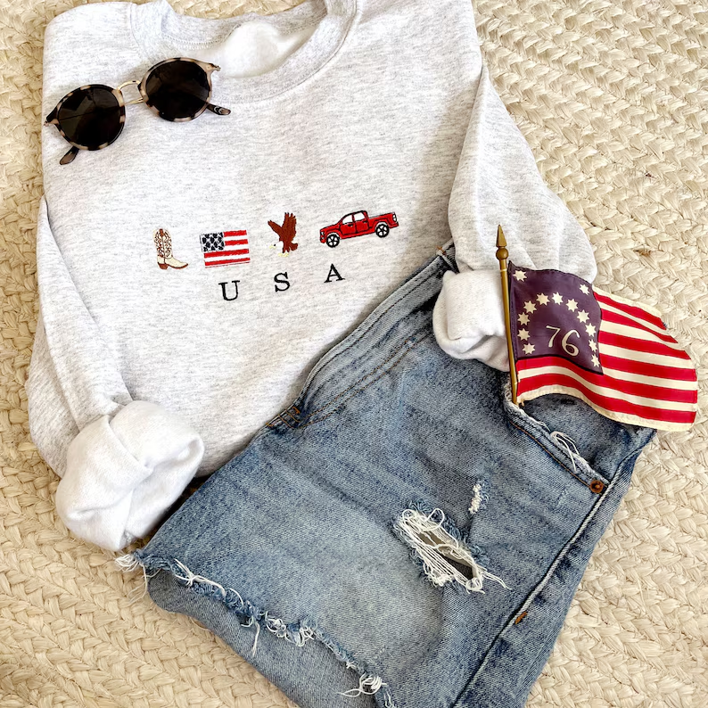 America Embroidered Sweatshirt – 4th of July Western Vibes