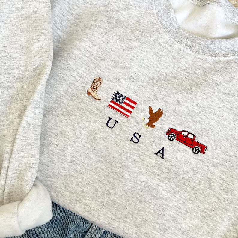 America Embroidered Sweatshirt – 4th of July Western Vibes