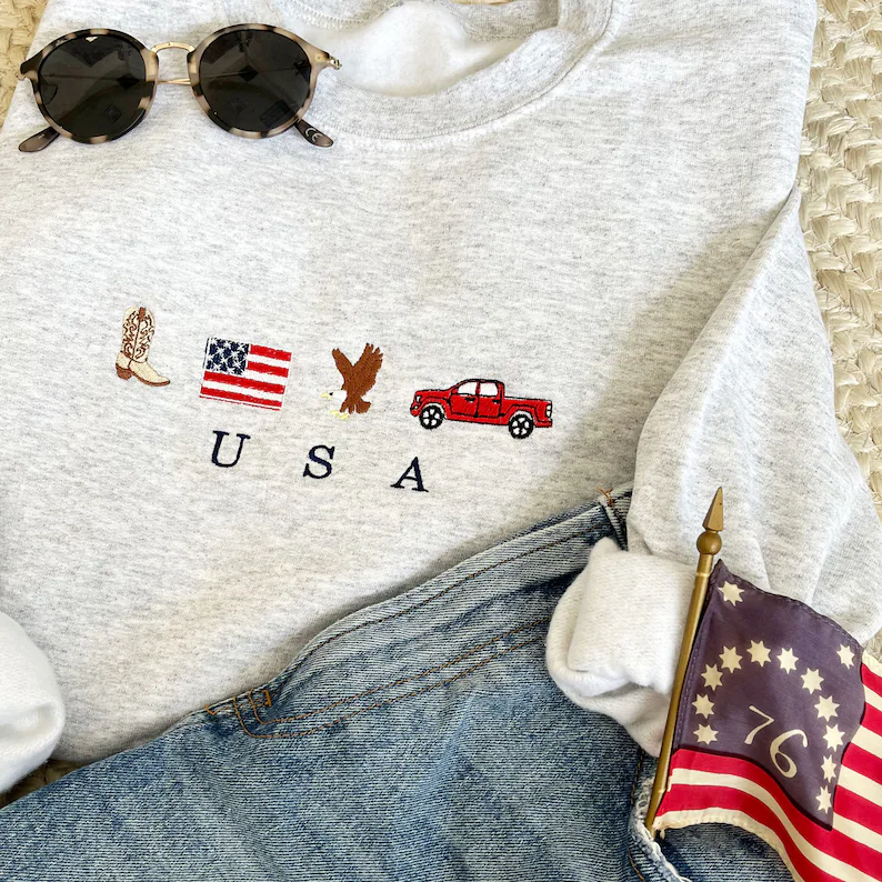 America Embroidered Sweatshirt – 4th of July Western Vibes