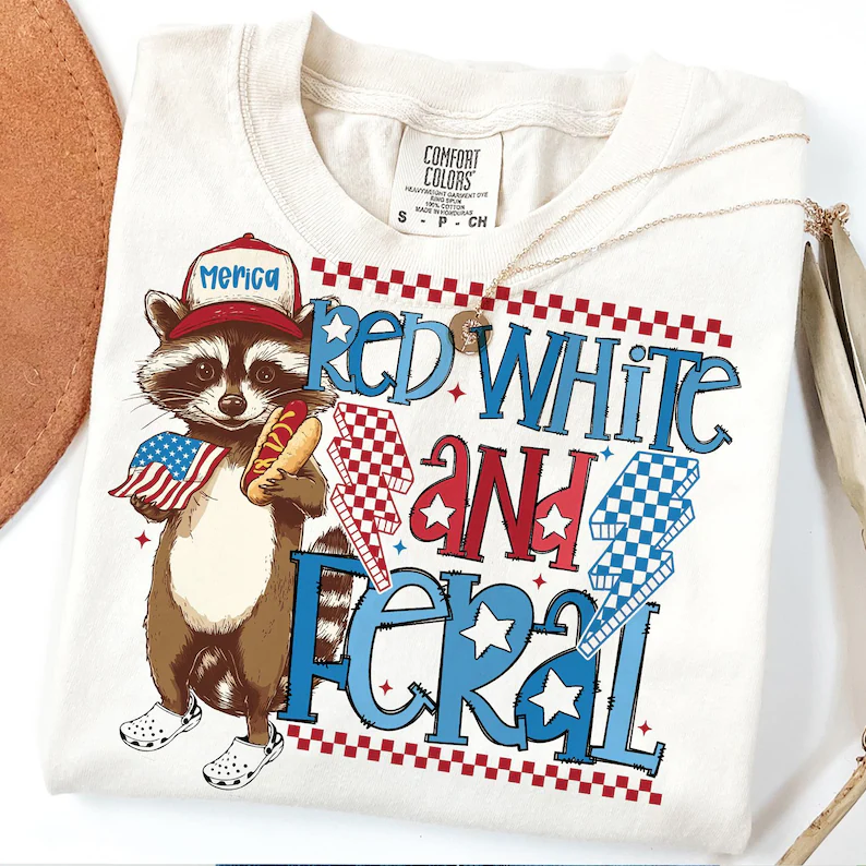 Red White and Feral Tee – Funny Raccoon USA Shirt Comfort Colors®