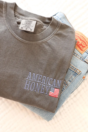American Honey Tee – Embroidered 4th of July Shirt  (Comfort Colors®)
