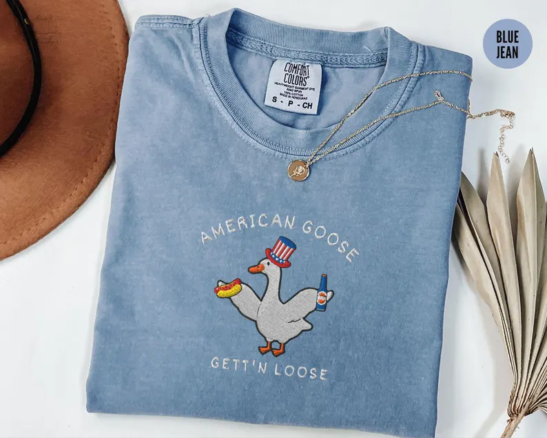 Silly Goose USA Tee – Embroidered 4th of July Shirt Comfort Colors®