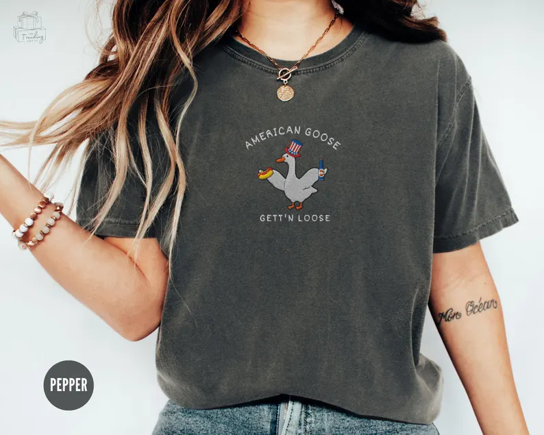 Silly Goose USA Tee – Embroidered 4th of July Shirt Comfort Colors®