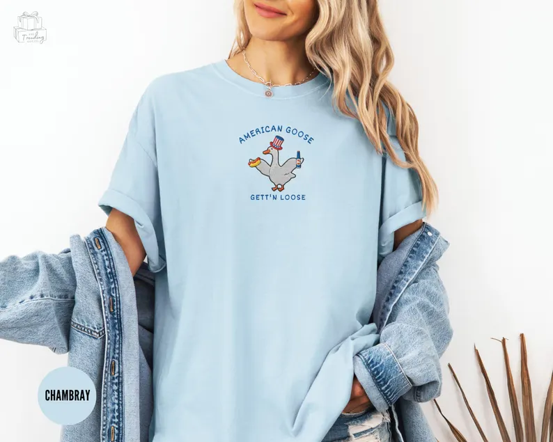 Silly Goose USA Tee – Embroidered 4th of July Shirt Comfort Colors®