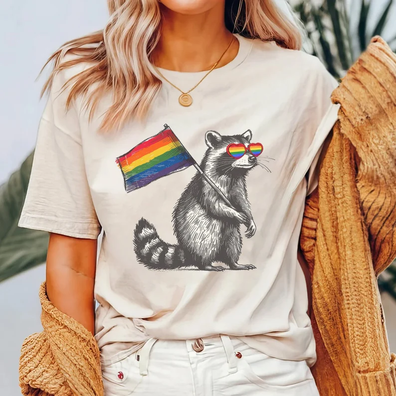 Pride Flag Raccoon Shirt – Queer & Proud Tee