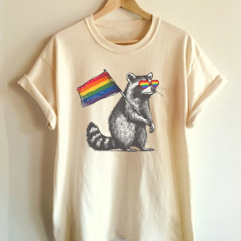 Pride Flag Raccoon Shirt – Queer & Proud Tee