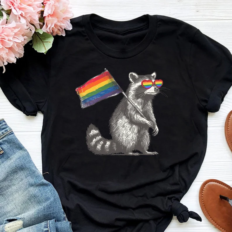 Pride Flag Raccoon Shirt – Queer & Proud Tee