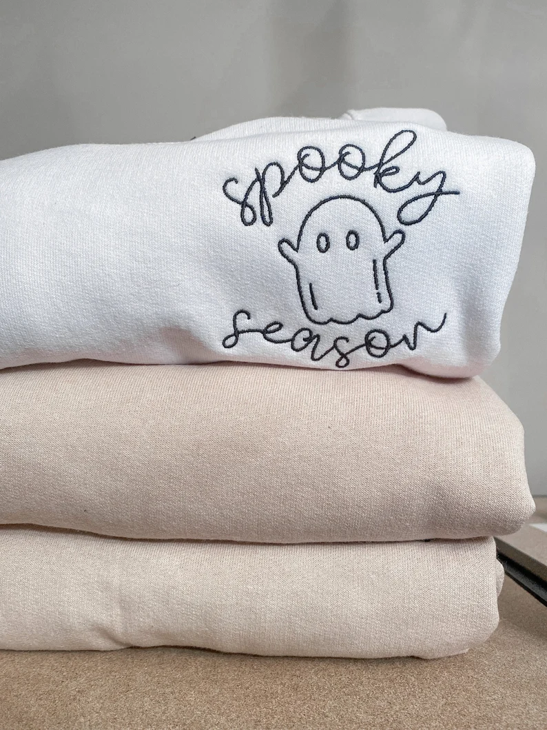 Spooky Season Sweatshirt – Embroidered Halloween Ghost Crewneck