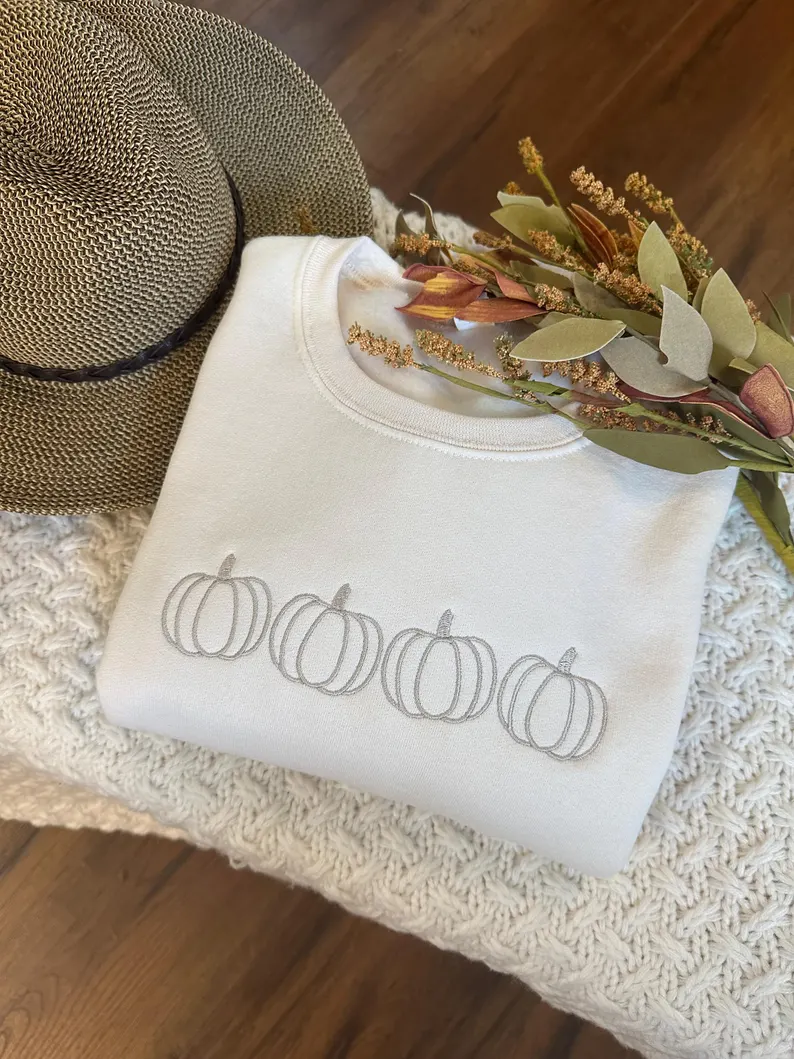 Pumpkin Outline Embroidered Sweatshirt