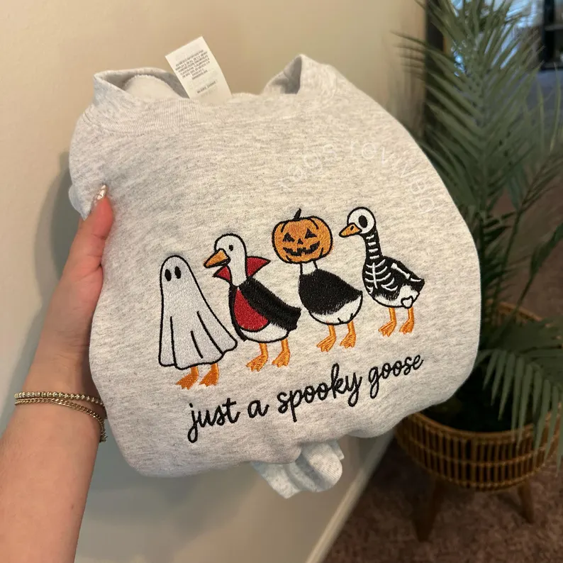 Spooky Goose Embroidered Halloween Sweatshirt